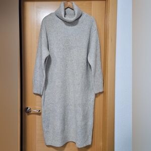 Cozy Gray Turtleneck Sweater Dress